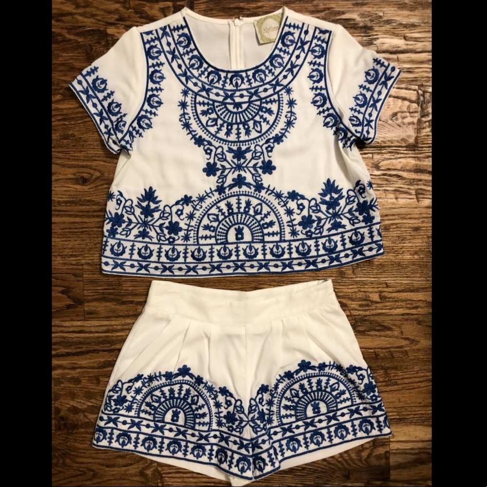 White and Blue Matching Shirt and Shorts